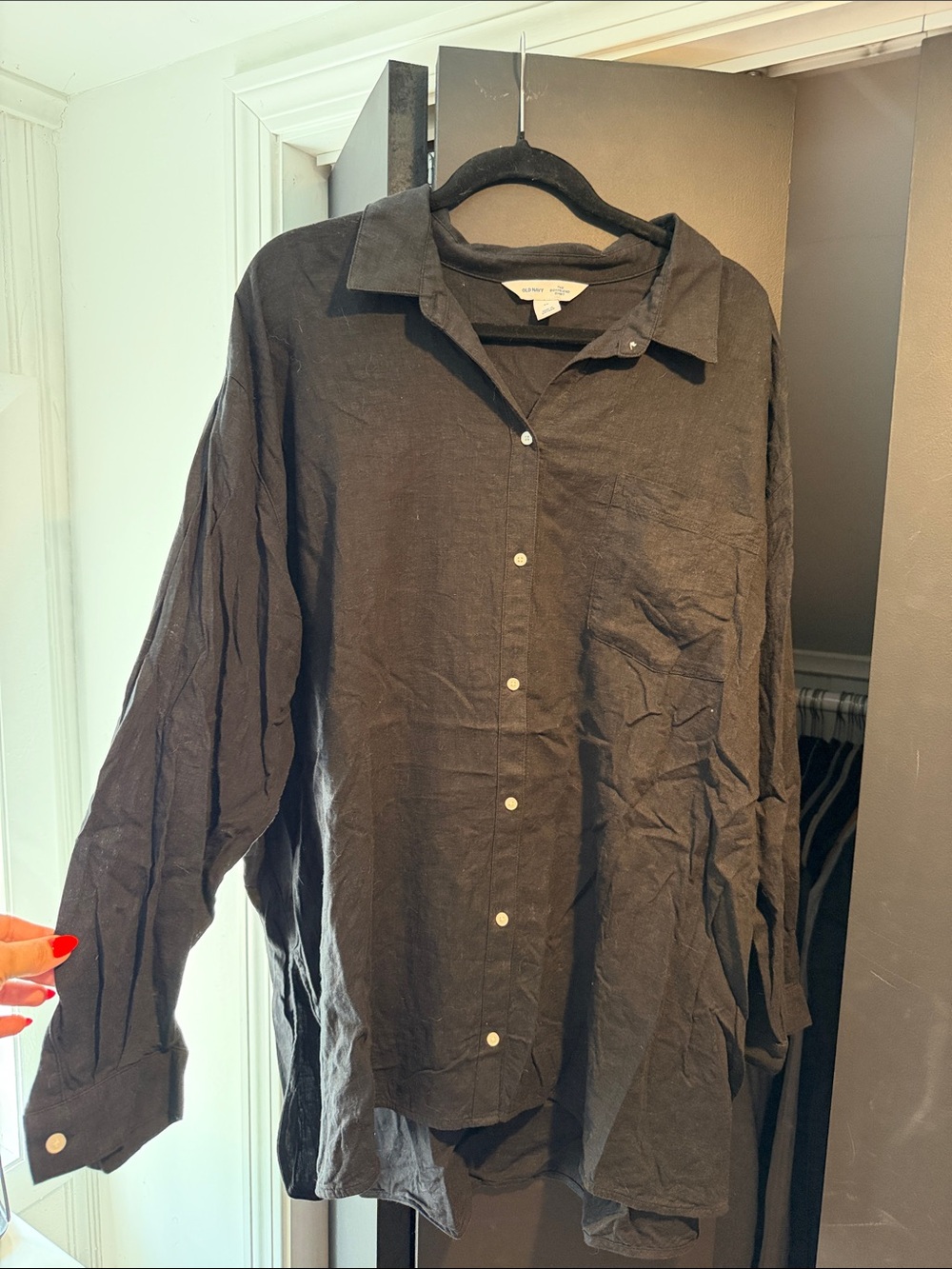 Old Navy Black The Boyfriend Linen Shirt